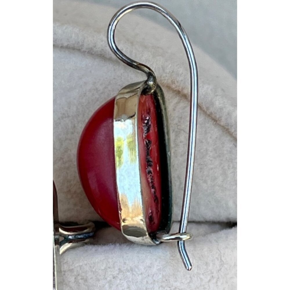 Sterling Silver and Red Coral Ring and Earring Statement Set EUC Size 6.75 - Picture 10 of 10